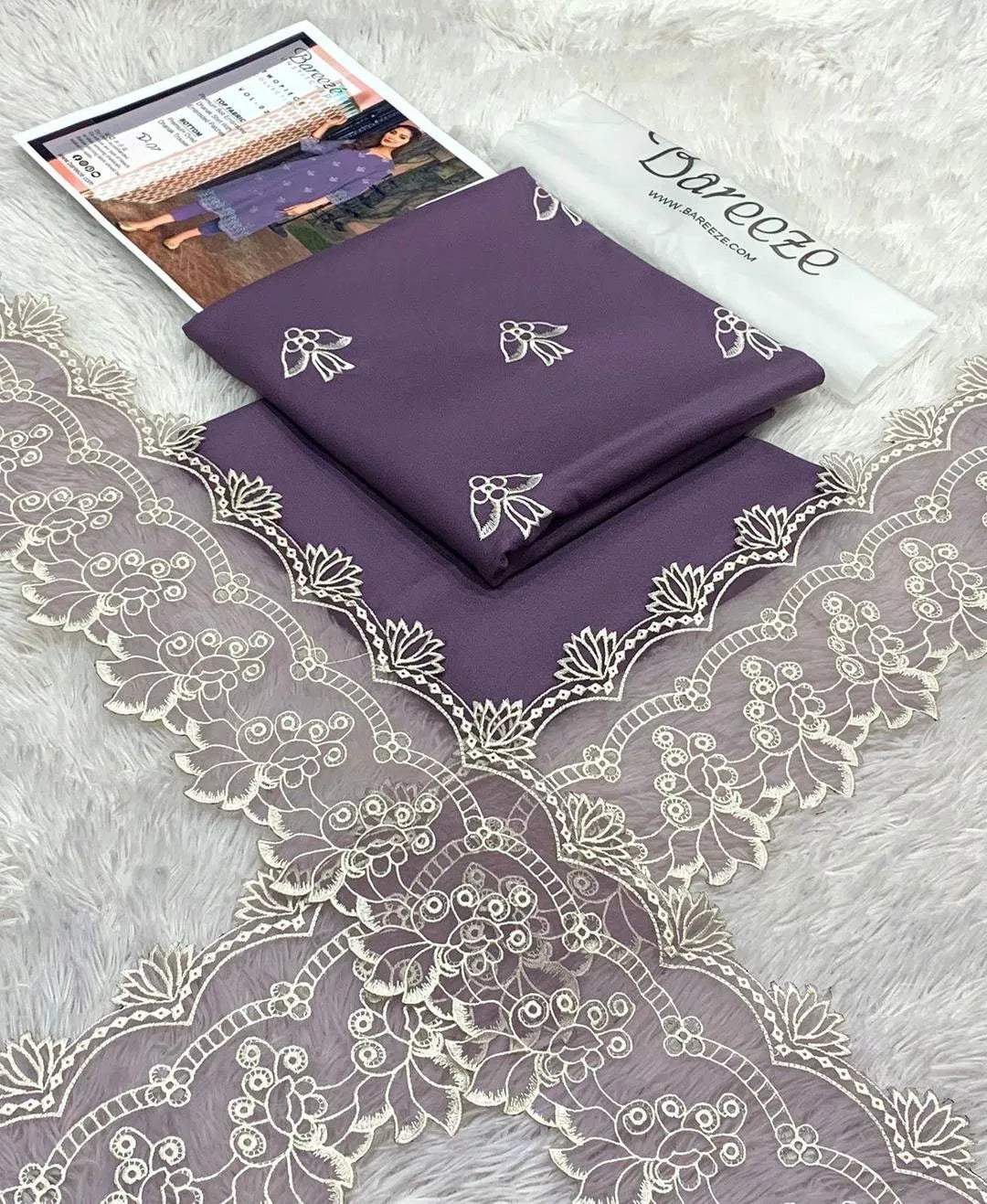 Royal Purple Embroidered 2PC Lawn Suit | Shirt & Dupatta