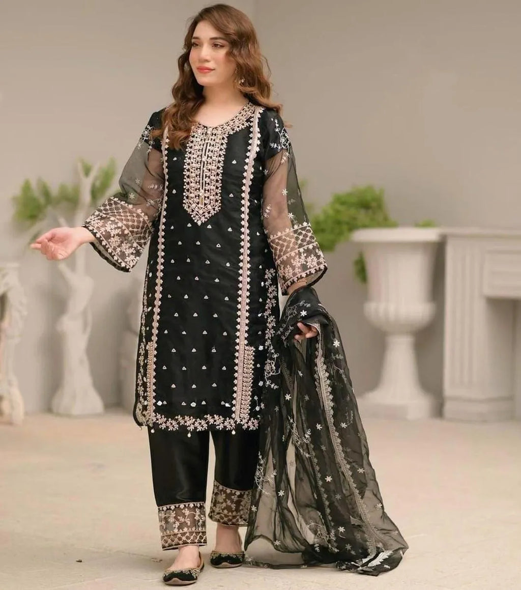 Black Embroidered 3-Piece Suit for Eid & Weddings
