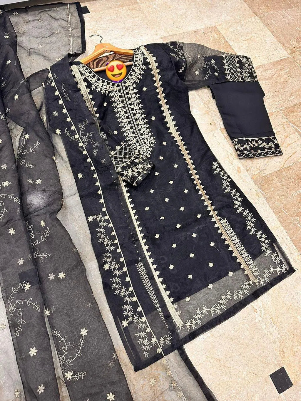 Black Embroidered 3-Piece Suit for Eid & Weddings