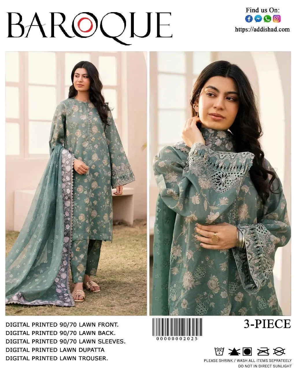 Green Digital Print Lawn 3-Piece Suit for Women